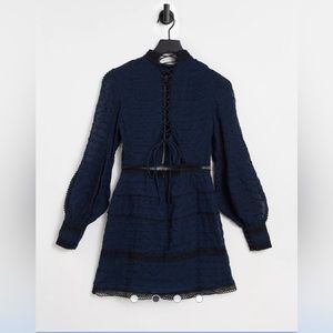 ASOS Lace Victorianna Dress in Navy, US4